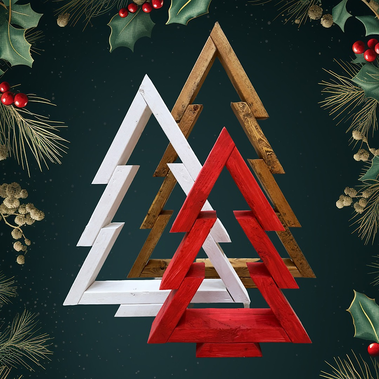 Rustic Wooden Christmas Tree Trio